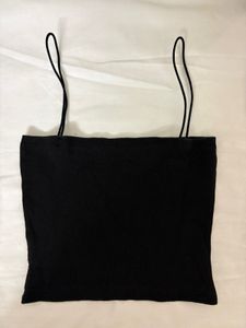 Black Ribbed Spaghetti Strap Crop Top