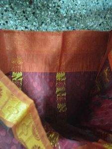 Price dropped Maroon Silk Saree with Gold Border