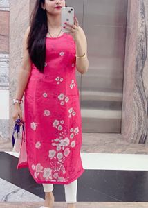 Pink Floral Sleeveless Kurti