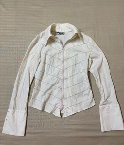 White Fitted Zippered Top