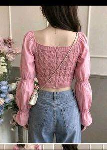 Chic Pink Square Neck Puff Sleeve Top