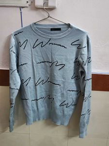 Light Blue "Woman" Print Sweater