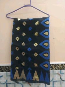 Black Saree with Gold and Blue Motifs