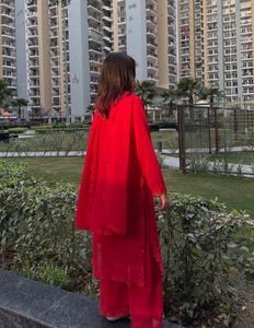 chikankari hot red kurti set