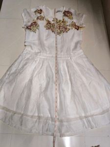 White Floral Print A-Line Dress