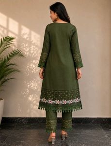 Elegant Olive Green Embroidered Kurta Set