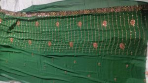 Elegant Green Sequined Saree attach blouse