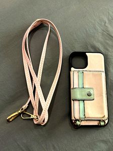 Cute Pink iPhone 14 Case with Detachable Strap