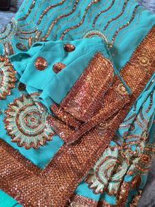 Blue Party Wear Sequin Saree | Fall &amp; Pico Done |