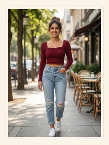Chic Maroon Ruched Long Sleeve Crop Top