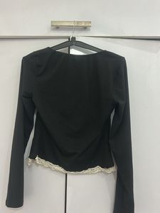 Black lace trim square neck top