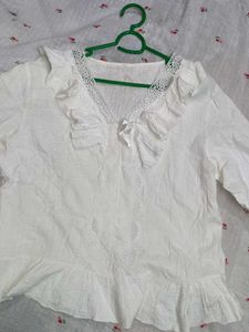 Elegant White Lace Trim Ruffle top