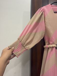 Chic Pink &amp; Beige Striped Maxi Dress