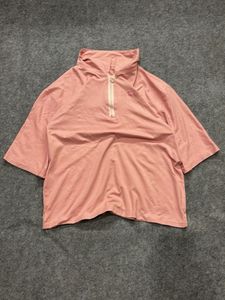 Pink Half-Zip Cropped Top