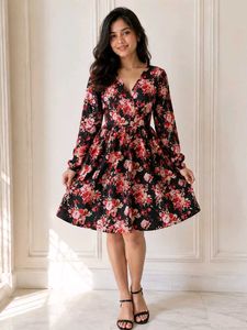 Floral Print Long Sleeve Dress (XL)