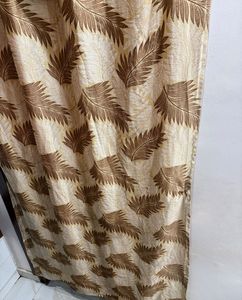 2 Pair Brown &amp; Beige Leaf Print Door Curtains