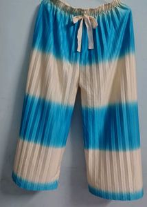 Boho Pleated Palazzo Pants white blue korean