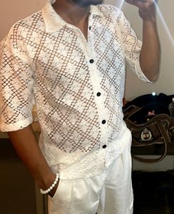 Trendy Combo Net White Shirt For Men & Neck Pi