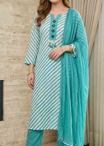 Teal & White Striped Kurta Set (women's)