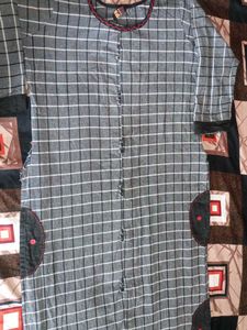 Checked Kurta with Red Trim