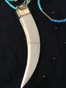 ivory tooth and Turquoise beads Necklace.