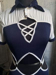 Navy Blue &amp; White Cut-out Top