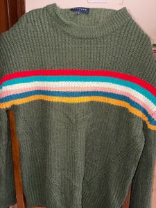 Olive Green Striped Knit Sweater