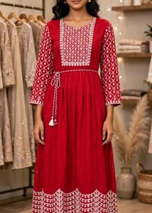 Elegant Red Embroidered Anarkali Kurti