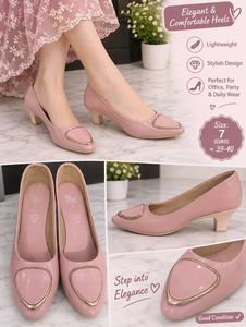 Pink Glossy Block Heel Pumps for Women | Size 5