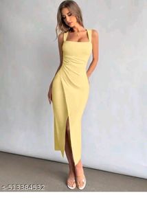 Elegant Yellow Bodycon Midi Dress