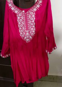 Vibrant Pink Embroidered Short Kurti
