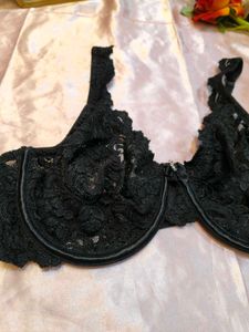 Black Lace Bra with Floral Detail
