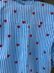 Blue Striped Heart Print Shirt