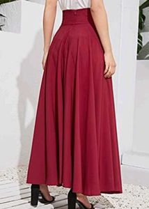 Elegant Red Maxi Skirt with Bow