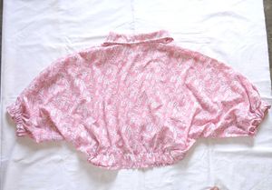 Pink Floral Print Button-Up crop top