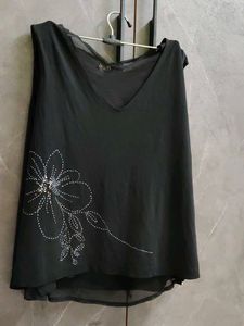 Black Embellished V-Neck Sleeveless Top