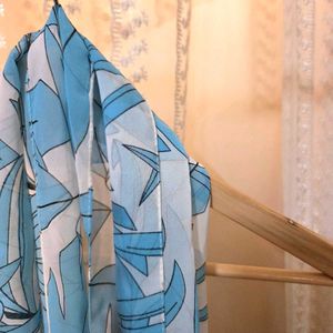 Blue Leaf Print Scarf