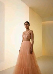 Peach Sequin Crop Top & Tiered Skirt Set