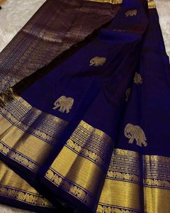 Royal Blue Silk Saree with Elephant Motif
