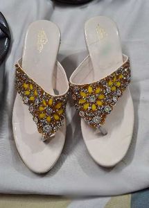 Embellished Beige Flip Flops