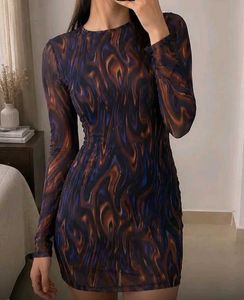 Abstract Print Long Sleeve Dress