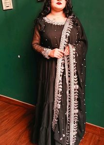 Black Gown With Dupatta And Pant