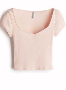 H&amp;M Pink Ribbed Cropped Top
