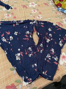 beautiful blue printed suit and umbrella plazo.. it has margin also .. plazo has elastic