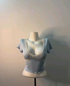 Light Blue Lace Trim Crop Top