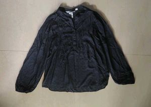 Chic Black Embellished Button-Up Top
