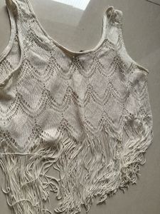 Cream Crochet Fringe Tank Top