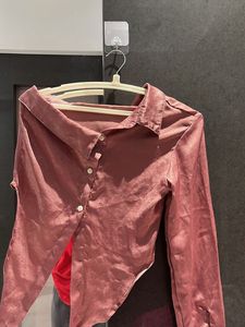 Chic Rose Gold Satin one Collared Shirt