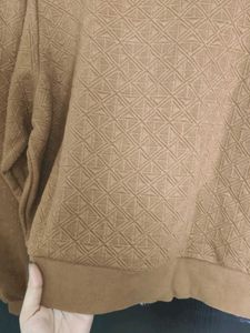Brown Textured Cropped Sweatshirt