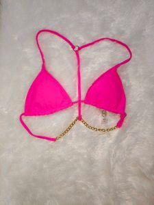 Hot Pink Bikini with Gold Chain Accent